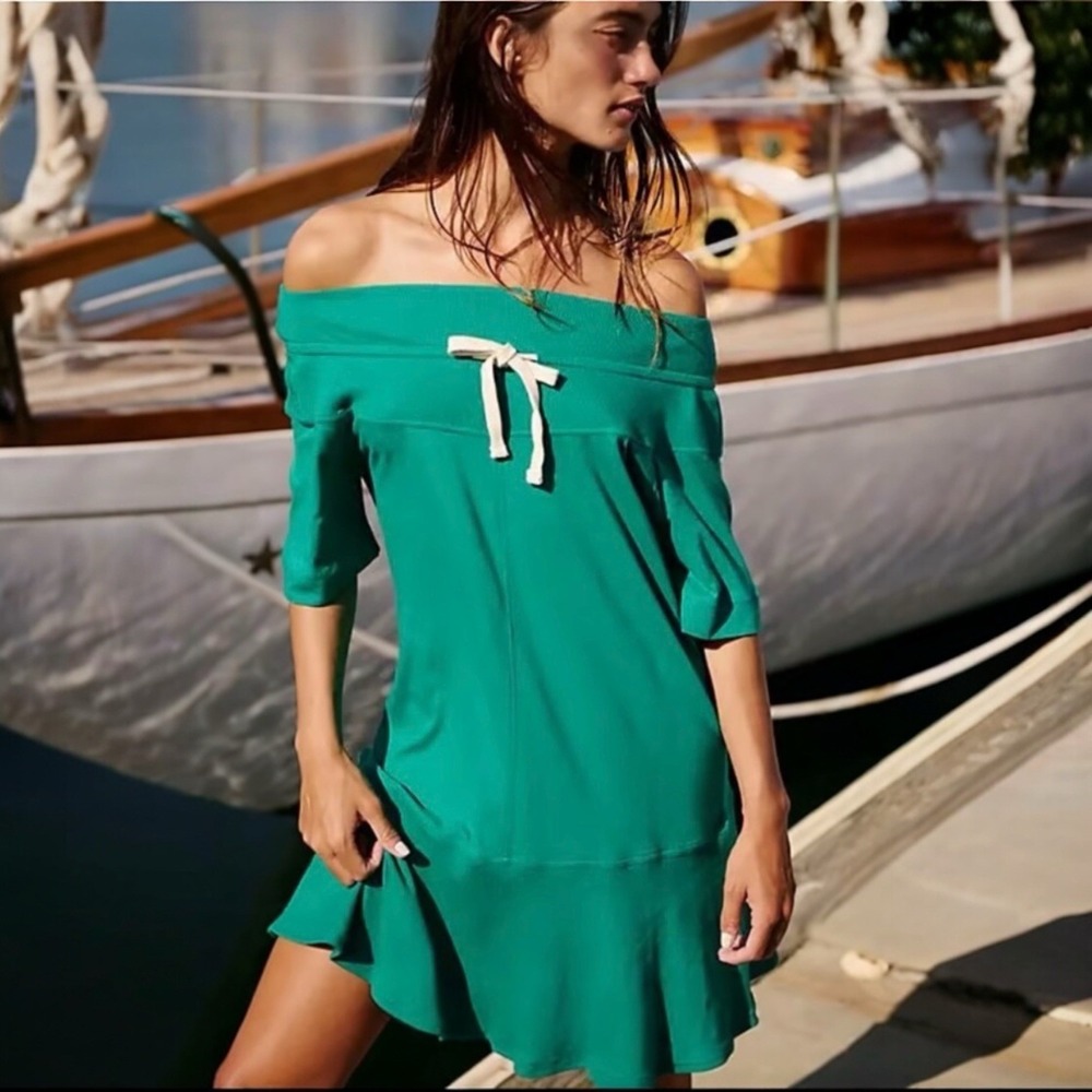 Free People Beach Gemma Mini Dress 100% Cotton Size M in Cadmium Green NWT